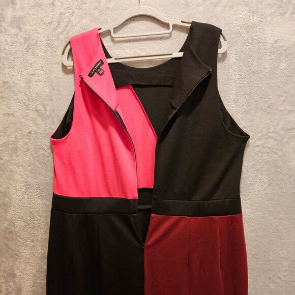 Lane Bryant Dress 18 Color block Black Pink Red Thick Jersey knit Back Zip Sheat - Picture 7 of 11